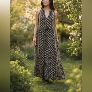 Chic Black and Cream Maxi Dress.Made in India